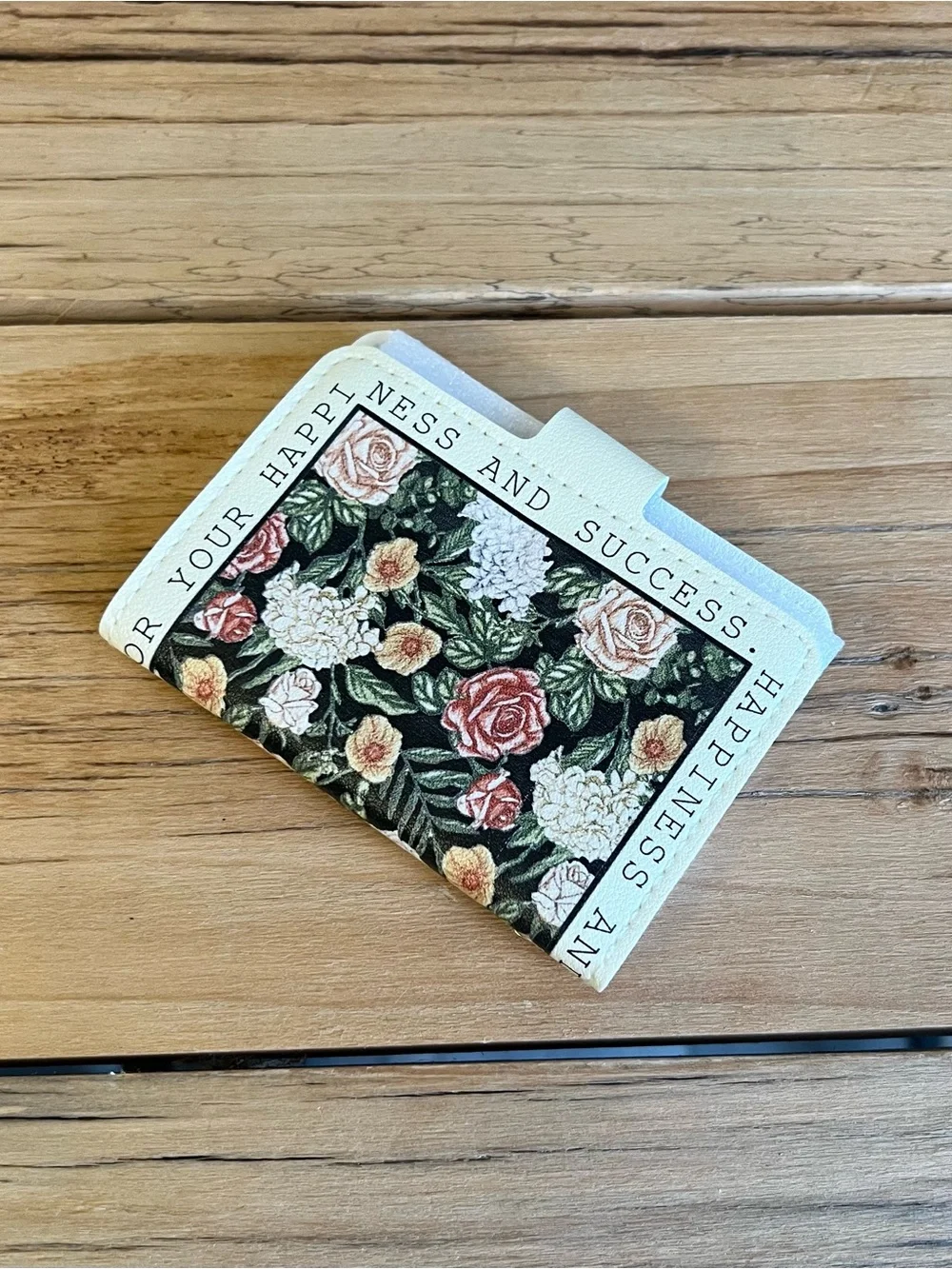 Floral Snap Card Holder Wallet - Black Floral Print with Cream Trim-NWOT